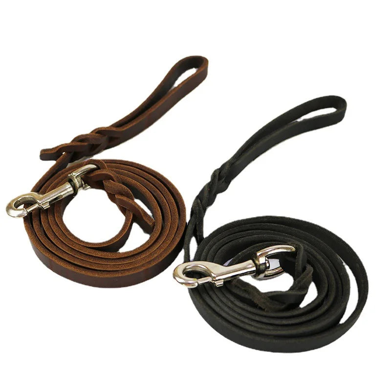 Genuine Leather Dog Leash Dogs Long Leashes Braided Pet Walking Training Leads Brown Black Colours for Medium Large Pet