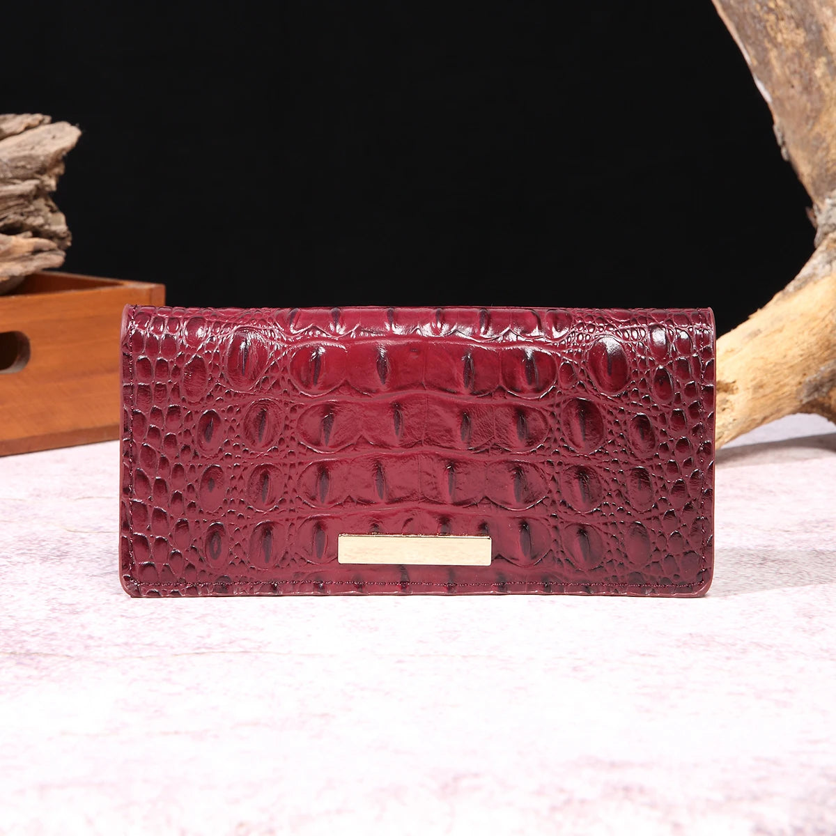 Simple and fashionable crocodile pattern solid color block wallet