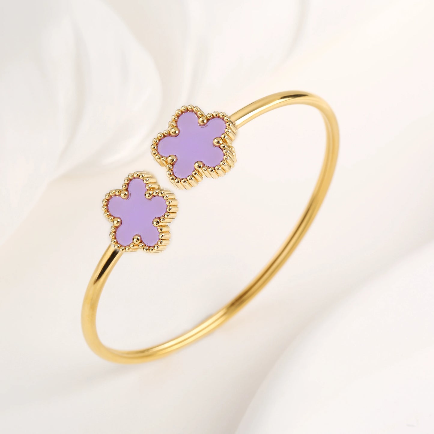 15 Colors High Quality Stainless Steel Gold-Plated Five Leaf Flower Open Bangle