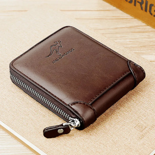 Leather Men’s Wallet Luxury Purse Male Zipper Card Holders with Coin Pocket Rfid Wallets Money Bag