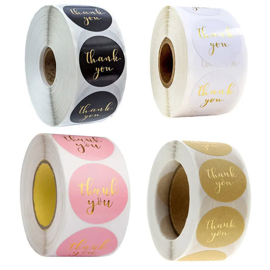 500pcs Round Labels Kraft Paper Thank You Sticker Dragees Candy Bag Flower Gift Box Cake Boxes and Packaging Wedding Stickers - Hiron Store
