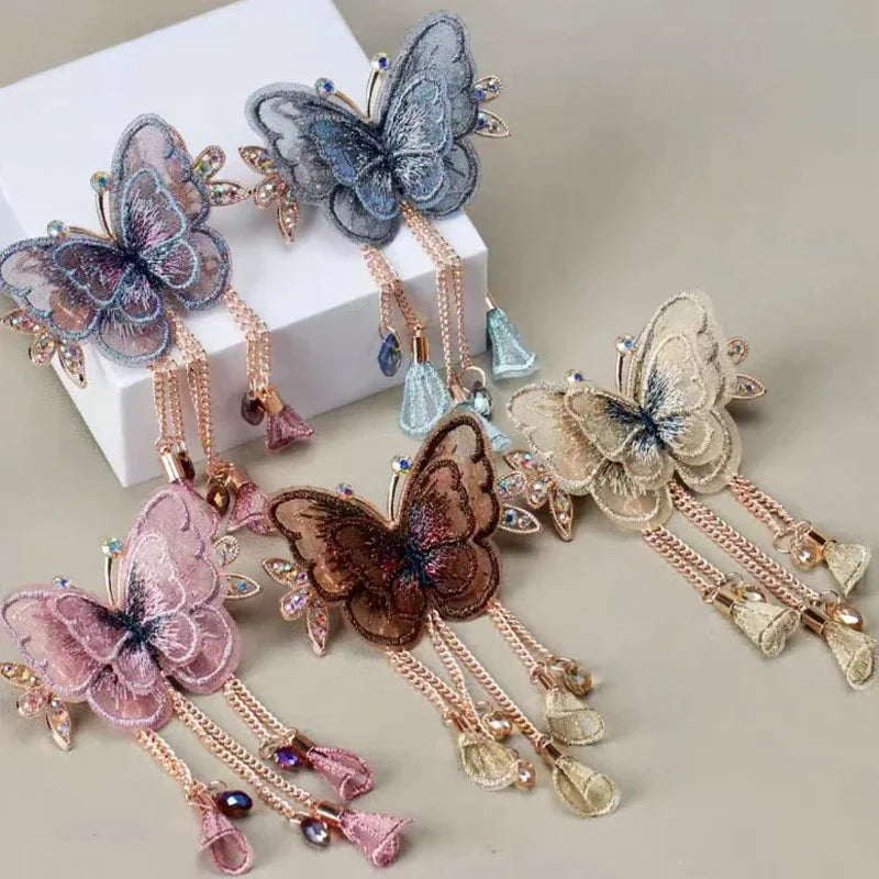 Fashion Double Layered Butterfly Tassel Hair Accessories for Women Gifts Retro Elegant Hair Clip Headwear Jewelry Bride Tiara - Hiron Store