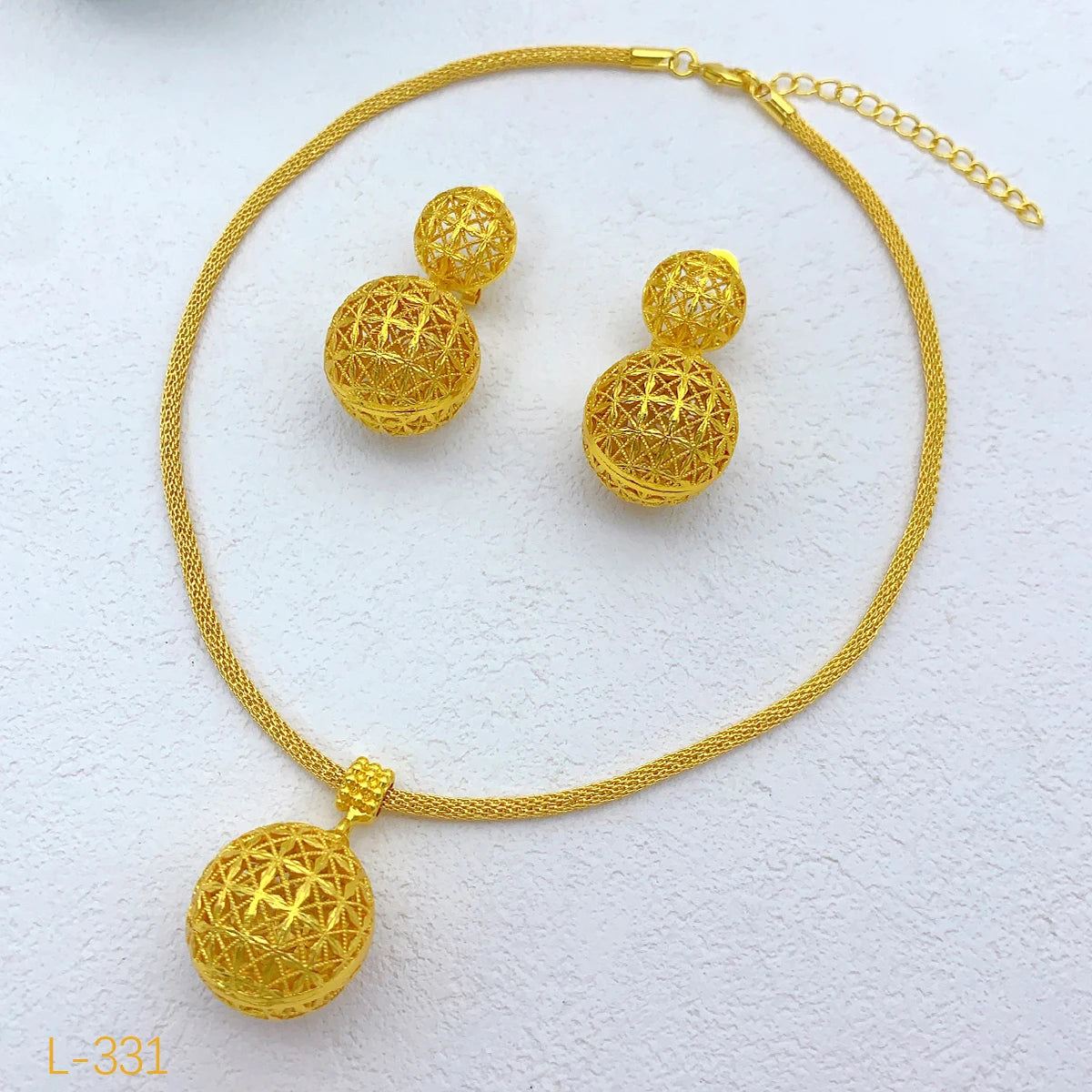 Bridal Dubai Ball 24k Gold Plated Necklace Earrings Sets