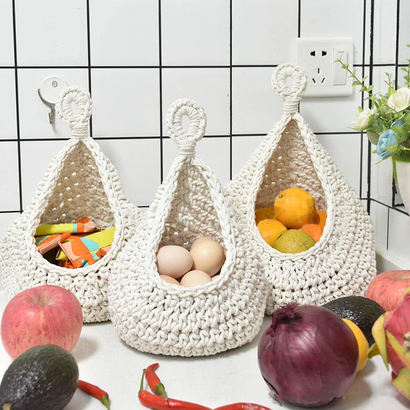 Woven Cotton Hanging Basket Hollow Out Macrame Flower Planter Pineapple Shape Vegetable Fruit Basket Kitchen Garden Storage Sup - Hiron Store