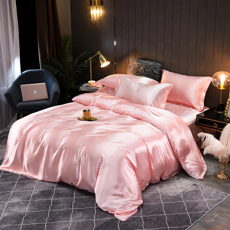 High-Quality Satin Bedding Set Solid Color Silky Smoothness Quilt Cover   Single Double Twin King   Duvet Cover Set