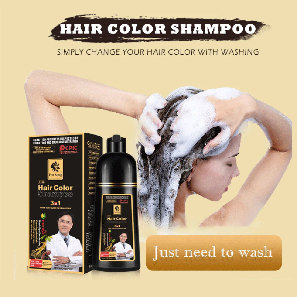 3 In 1 Instant Colouring Shampoo Natural Black Colour for Men Women 500ml Hair Dye Shampoo