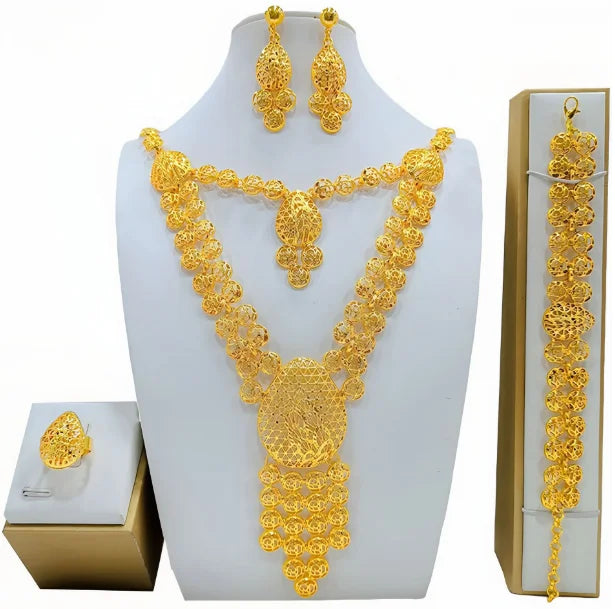 Indian Bridal Jewelry Sets For Women Wedding Ethiopian 24K Gold Plated Necklace And Earing Jewellery