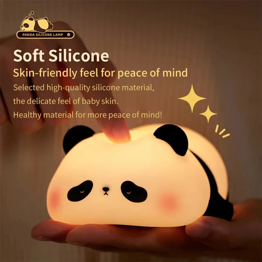 Touch Sensor Night Lights Cute Panda Silicone Lamp LED Rechargeable Kids Night Light