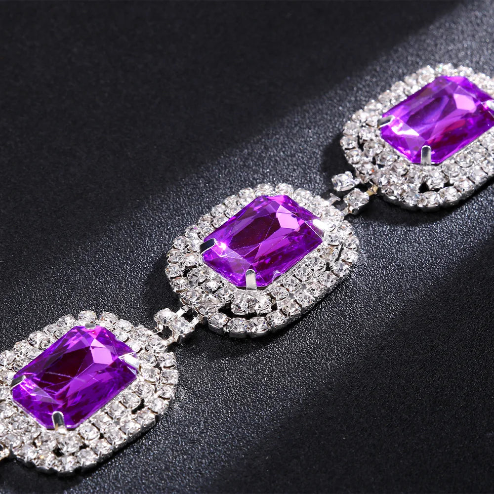 Stonefans Rhinestone Purple Necklace Earrings Set