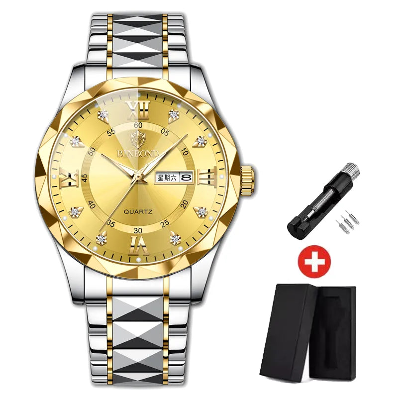 Fashion Men's Watches Fashion Trend Quartz Wristwatch Original Waterproof Stainless Steel Watch for Man Date Week 2023 Top Sale - Hiron Store