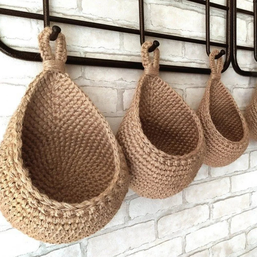 Handwoven Hanging Wall Vegetable Fruit Basket Organizer Container Decor for Kitchen Garden Mount Wall Plant Flower Onion Storage - Hiron Store