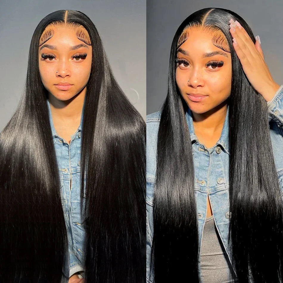 44 46-Inch-long Brazilian Straight Human Hair Wig 13x4 HD & 13x6 Transparent Lace Frontal 200 Density for Women