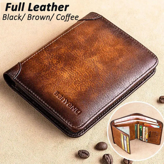 Genuine Leather Wallet Retro Business Design Protection Short Card Holder Coin Purses Money Bag Men Business Wallet Handbag