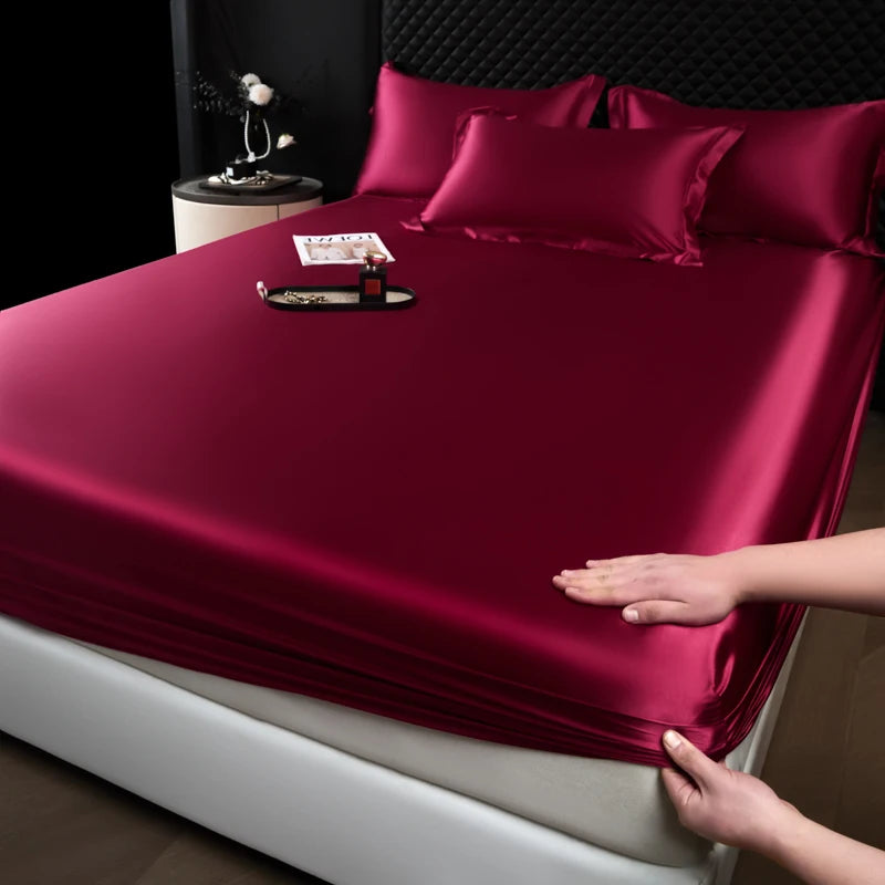 Solid Color Fashion Satin Fitted Sheet Rayon Mattress Cover with Elastic Band Bed Sheet Bedding 140x200 160x200