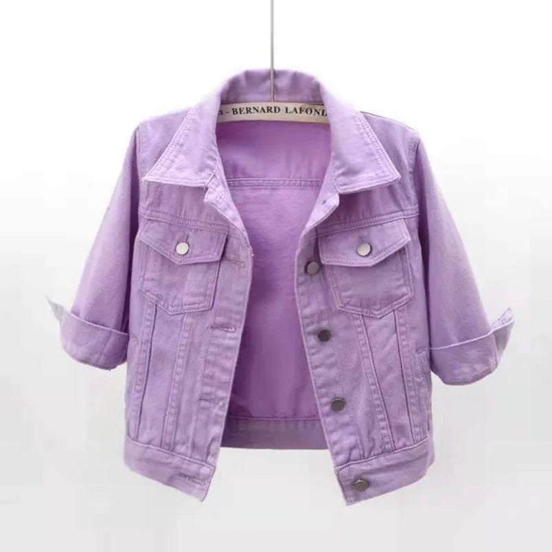 Women Denim Jacket Spring Autumn Short Coat Pink Jean Jackets