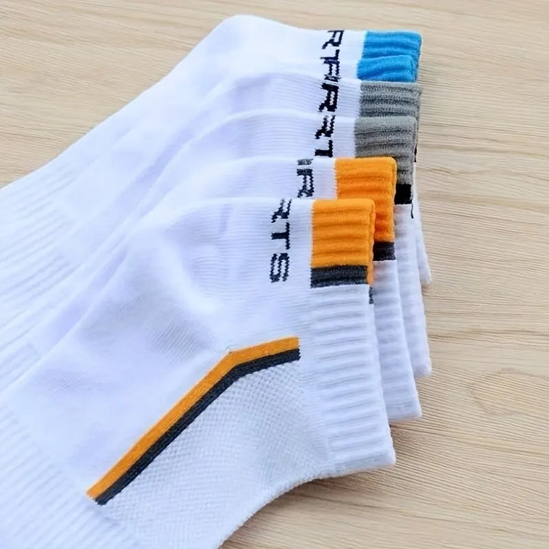 5pairs Men's Fashion Sports Socks, Striped Cotton Sweat Absorption Breathable Comfortable Ankle Socks - Hiron Store