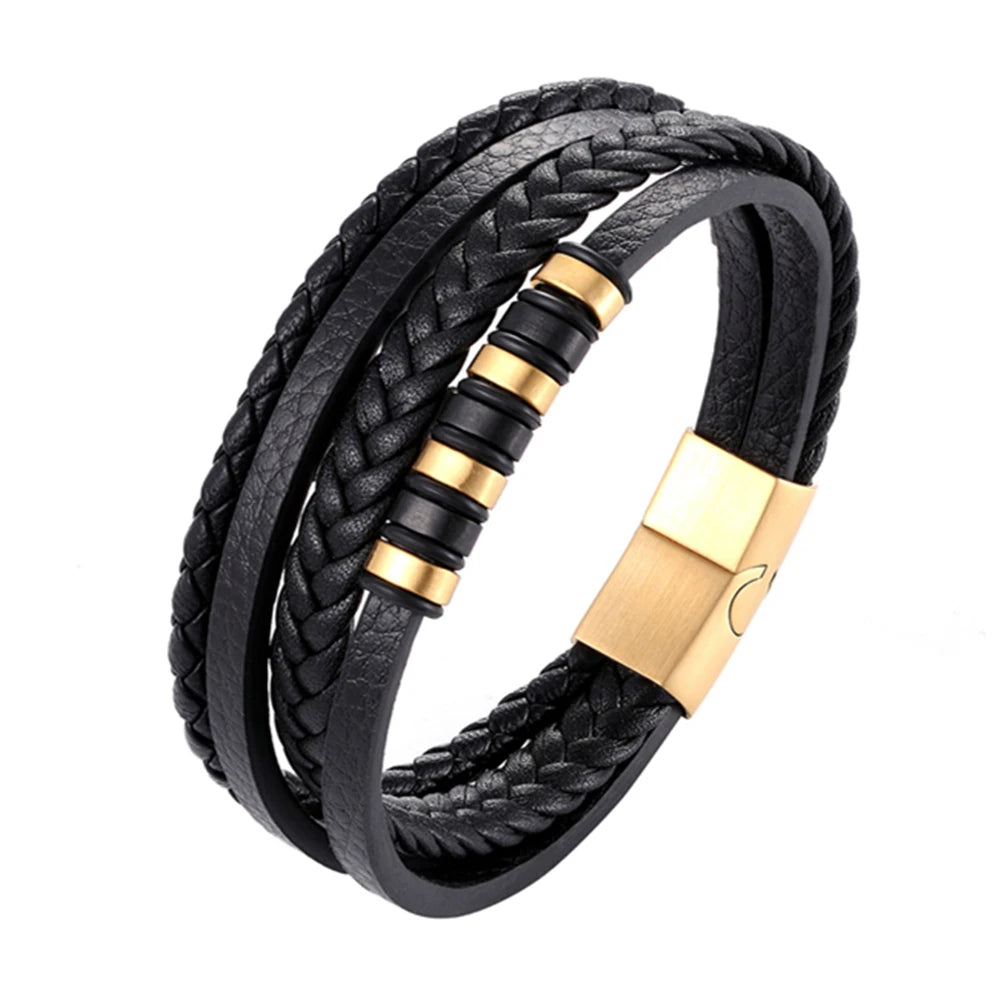 High Quality Luxury Accessories Bracelet Men's Fashion Gift Black Genuine Leather Bracelets DIY Combination Wild Handsome Gift - Hiron Store