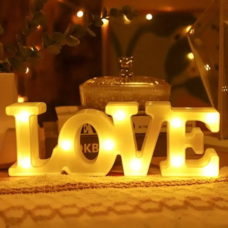 Romantic 3D LOVE LED Letter Sign Night Light Heart Marquee Table Lamp