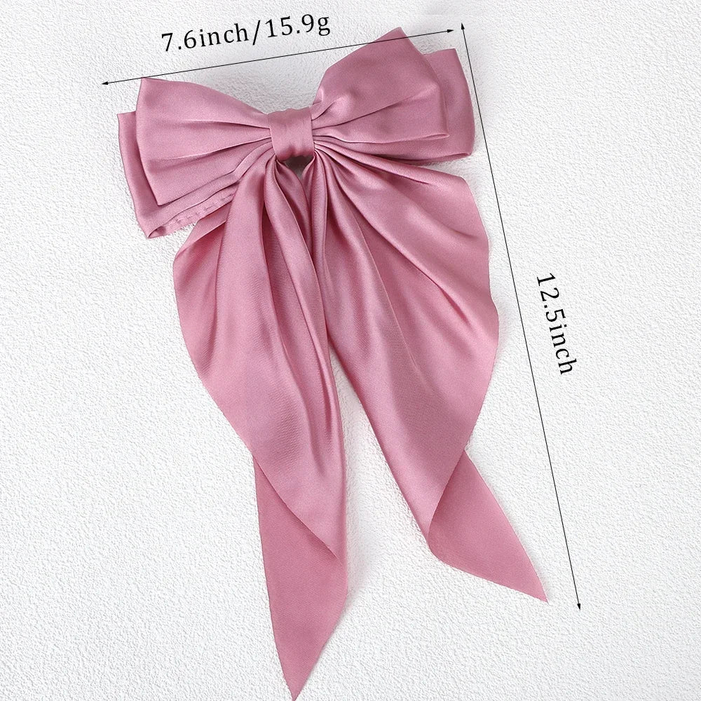 Girls Long Big Bow Float Satin Clips Elegant Back Head Hairclip Trendy Hair Accessories gifts