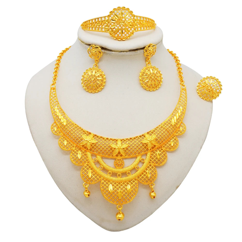 Dubai Ethiopian Gold Color Jewelry Sets neckalce Earring Bracelet Jewelry Set