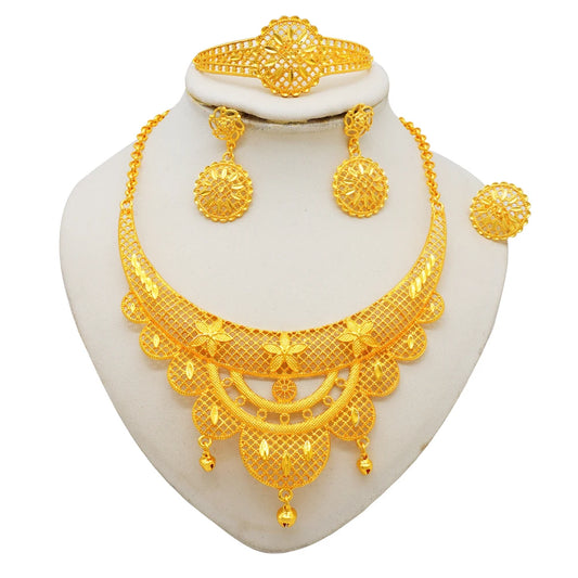 Dubai Ethiopian Gold Color Jewelry Sets neckalce Earring Bracelet Jewelry Set