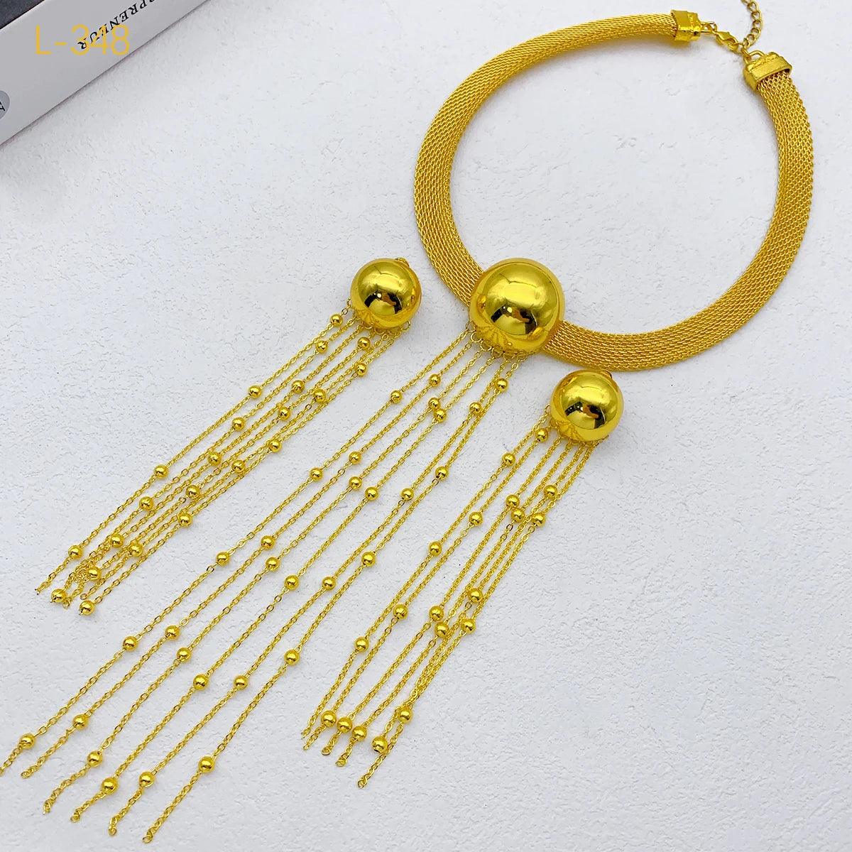 African 24k Gold Color Tassel Long Necklace Set For Women