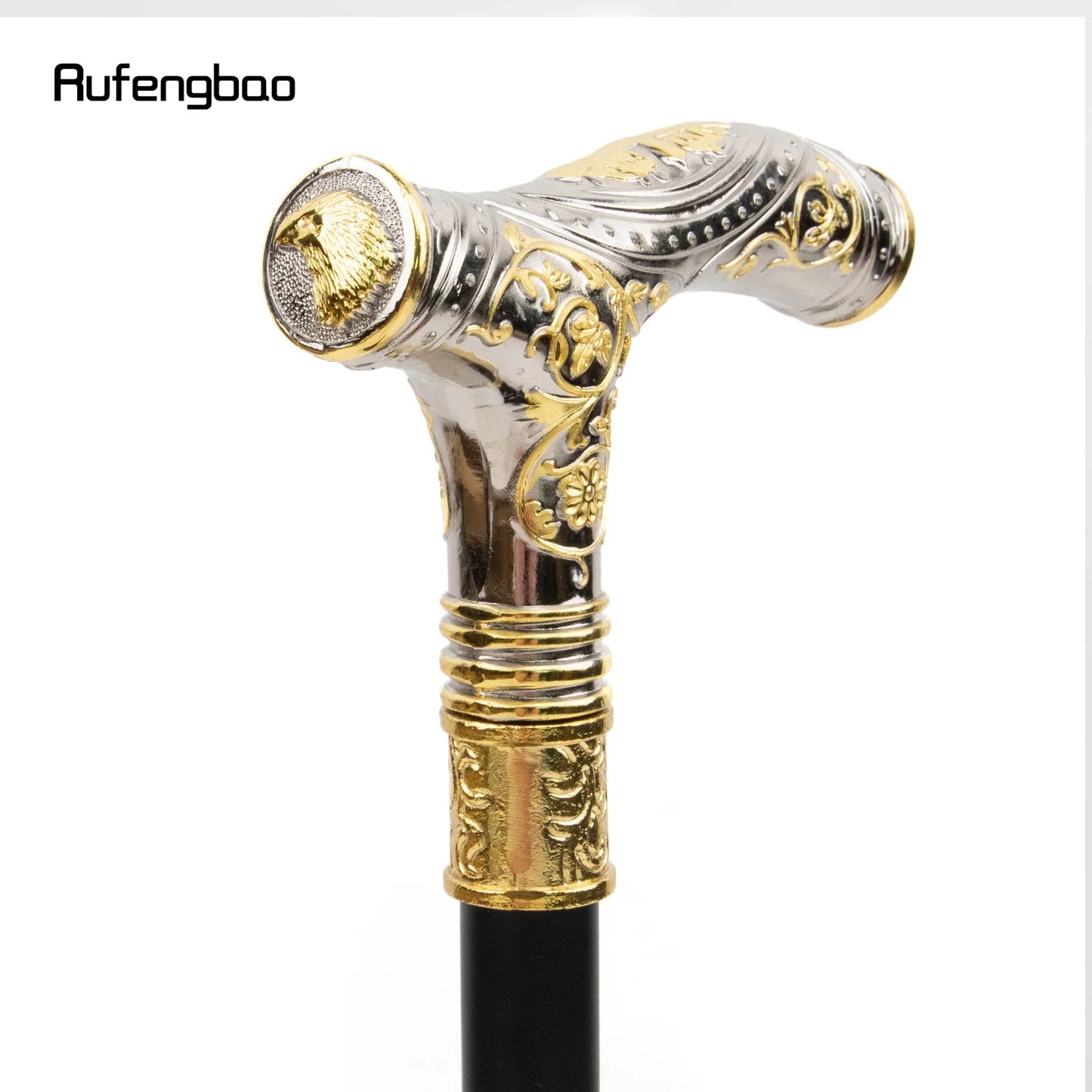 Golden White Eagle Head Flower Totem Relief Walking Cane Fashion Walking Stick Gentleman Crosier Knob Walking Stick