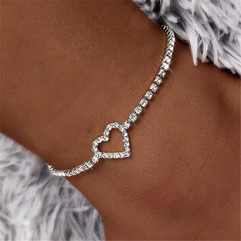 Adjustable Heart Shap Pendant Chain Women's Anklets Silver Gold Colour Bracelet