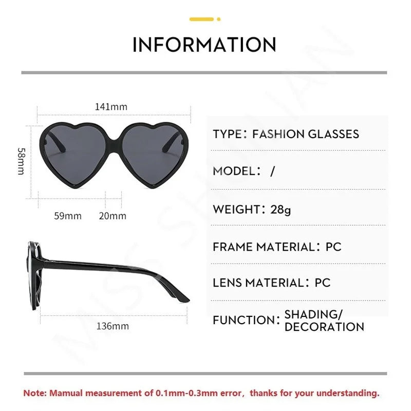 Big Heart Shape Sunglasses Women Sexy Fashion Black Oversized Sun Glasses for Female Male Shades Eyewear