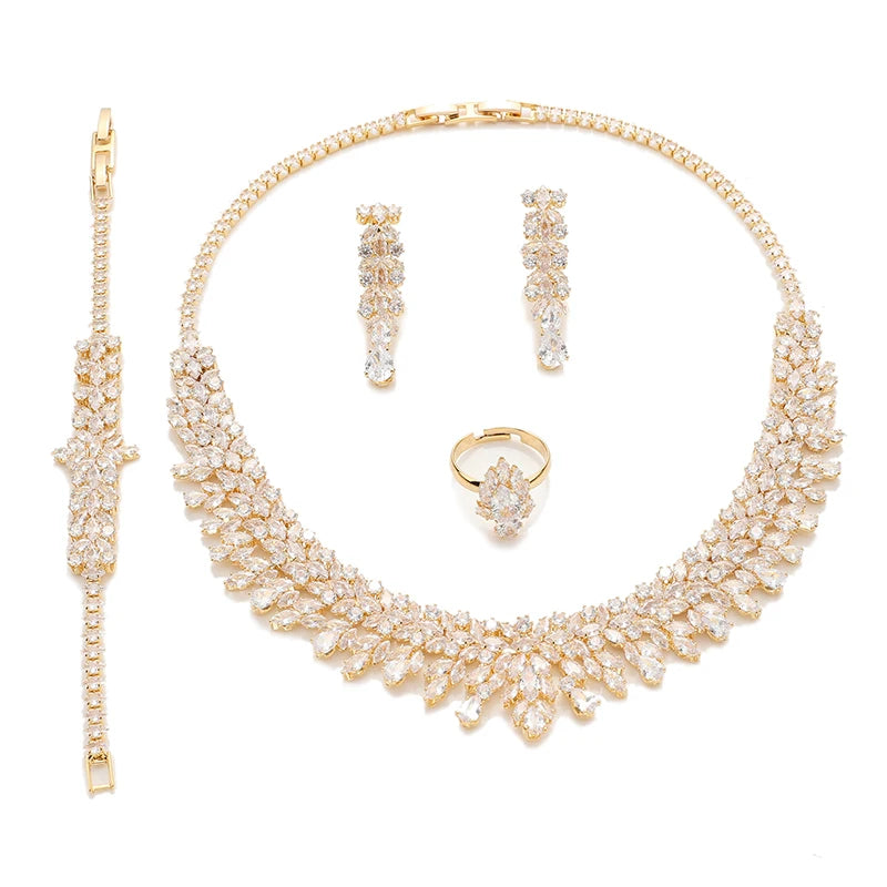 HADIYANA Bridal   Zirconia   Jewelry Set Luxury Necklace Bracelet Earringa & Rings for women Wedding BN8132