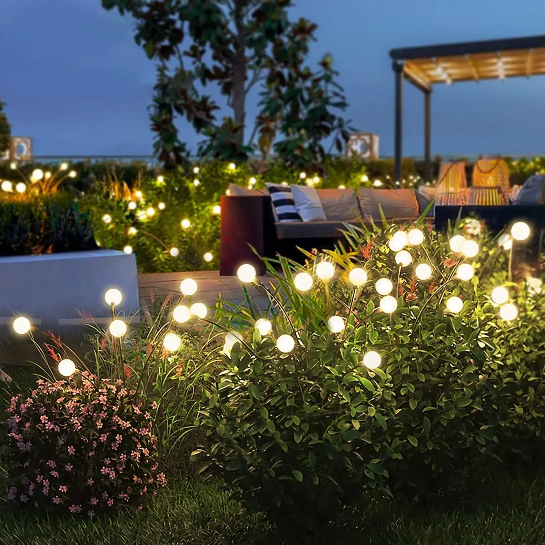 8 LED Solar Garden Lights Powered Firefly Lights Outdoor Waterproof Vibrant Garden Lights for Patio Pathway Decoration,Warm - Hiron Store