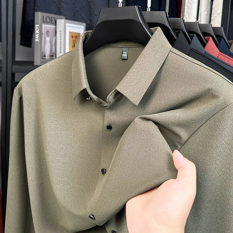 Men's Wool-Blend Dress  Shirt, Charcoal Gray, Business Essential , Non-Iron & Tailored Collar, All Season Comfort