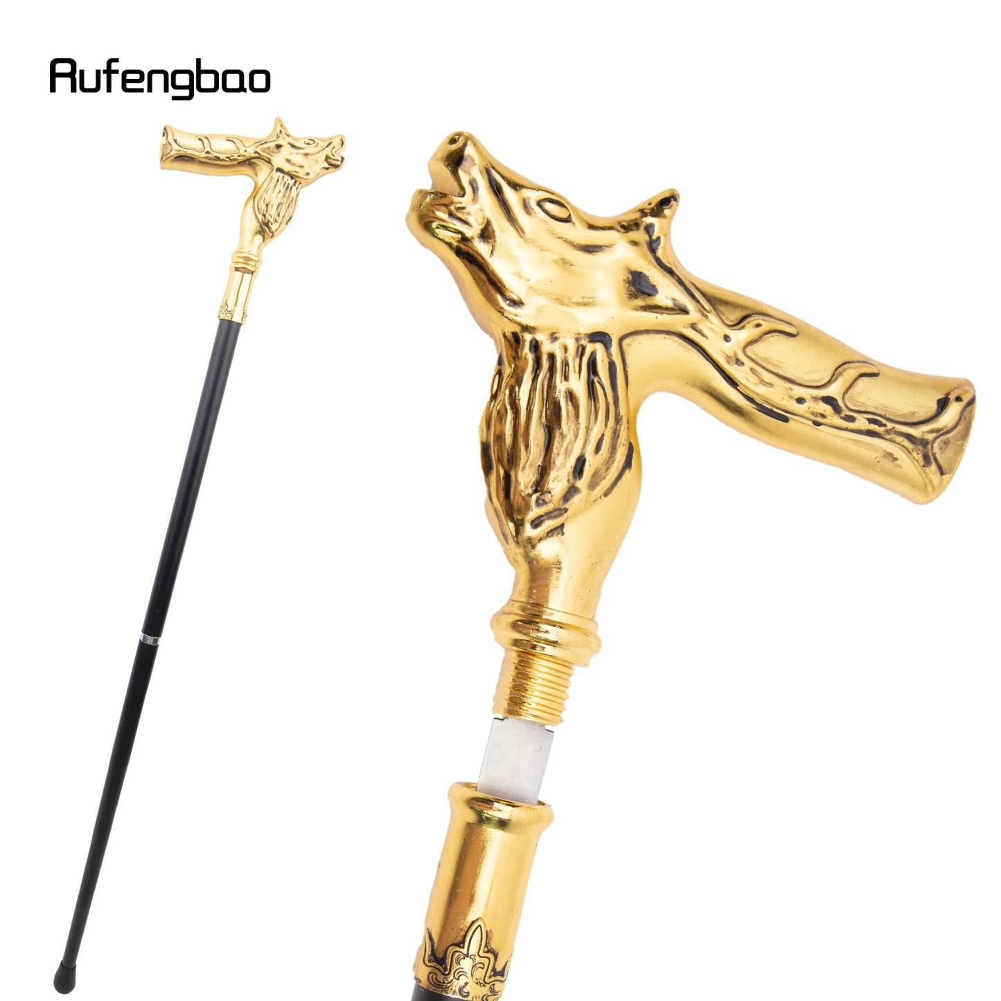 Golden Deer Walking Stick with Hidden Plate Self Defense Fashion Cane Plate Cosplay Crosier Stick 92cm