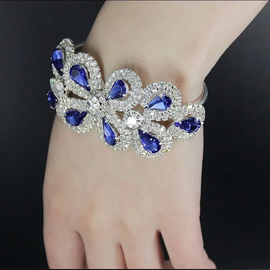 Luxury Rhinestone Drop Bangle Bracelet Bridal Hand Jewelry