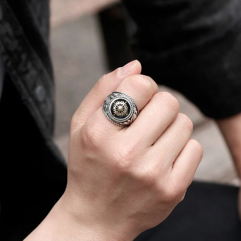 Punk Hip Hop Radiant Star Thai Silver Open Adjustable Ring