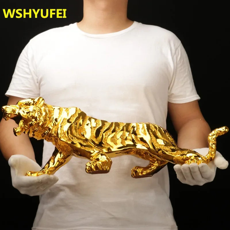 Modern Abstract Gold Panther Sculpture Geometric Resin Tiger Statue Wildlife Decor