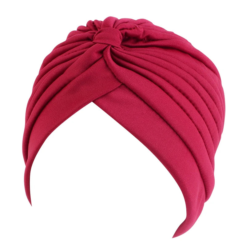 New Flower Decoration Turban, Solid Color Women's Head Wrap, Fashion Headwear, Bandana Cap
