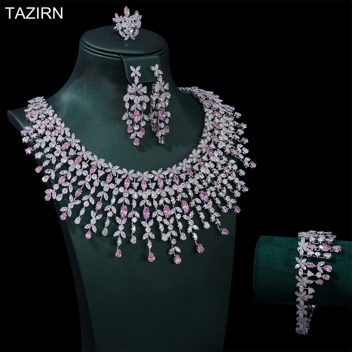 TAZIRN Luxury 5A Cubic Zirconia Arabic Dubai Wedding Jewelry Set for Women Party Prom Anniversary 2/4PCS CZ Bridal Accessories - Hiron Store