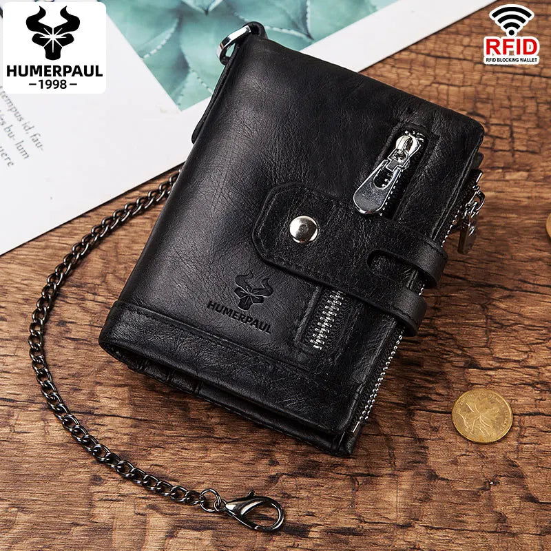 Genuine Cowhide Leather Wallet For Men Short RFID Money Purse