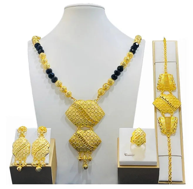 Dubai Jewelry Set For Women Necklace Earrings Indian Thailand Two Piece Set Gold Color