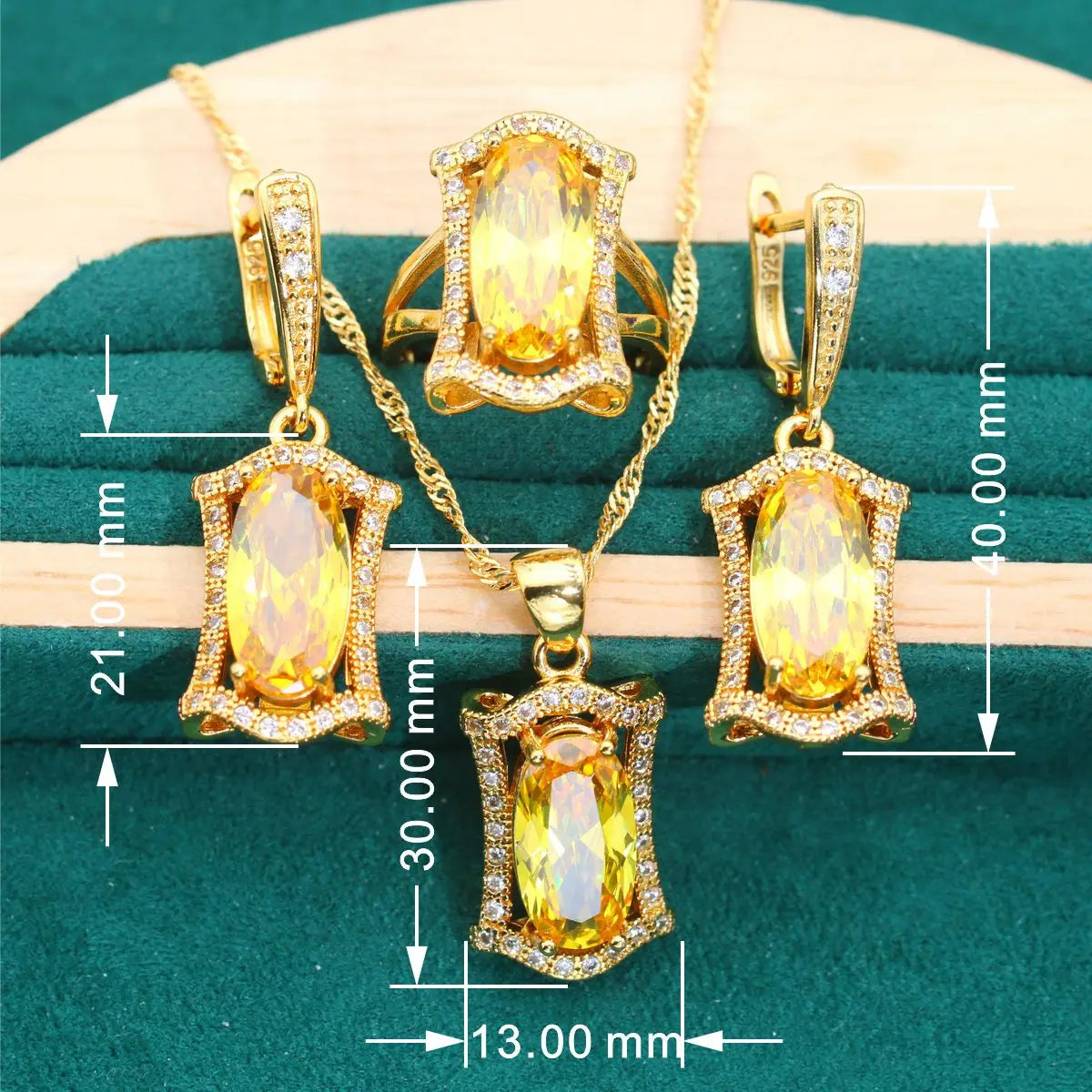 Shine Gold Color Jewelry Sets For Women Wedding Noble Yellow Zircon Bracelet Earrings Necklace Pendant Ring Dating Gifts - Hiron Store