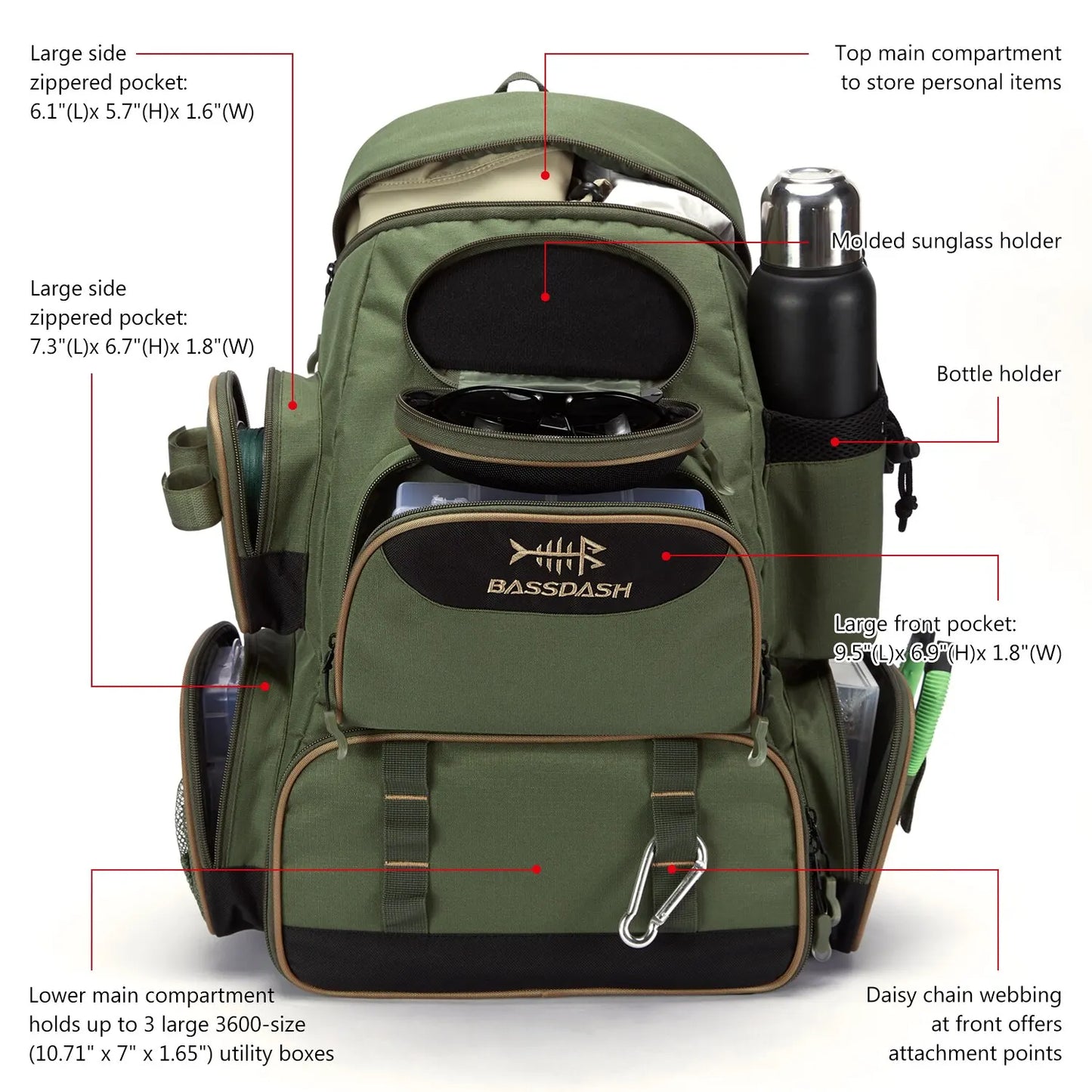 Bassdash Fishing Bag Tackle Backpack Lightweight Tactical Tackle Box