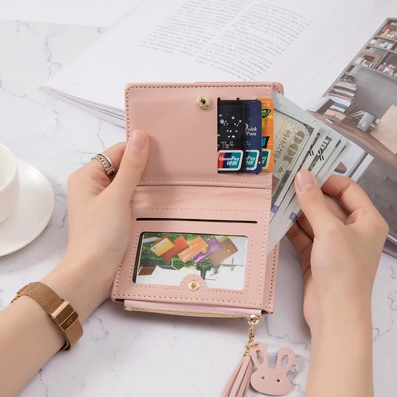 Women's Wallet Leather Women Purses Card Holder Foldable Portable Lady Coin Purses