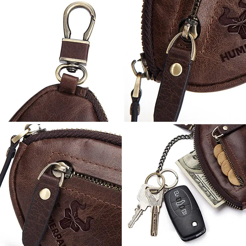 Small Key Wallet Men Genuine Leather Car Key Holder Top Quality Zipper Keys