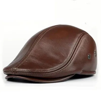 Men's Winter Hat cap Thicker Warm Cowhide Leather cap Berets With Ears Snapback Cap Brands Cap  Hats