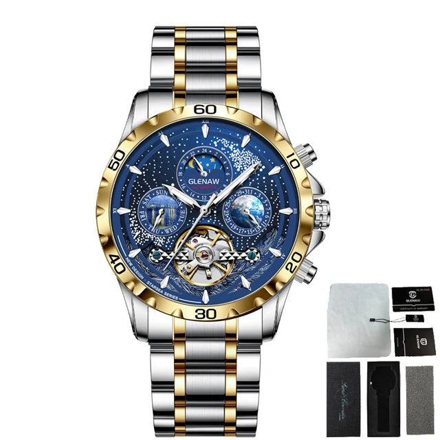 GLENAW Design Mens Watches Top Brand Luxury Fashion Business Automatic Watch Men's Waterproof Mechanical Watch Montre Homme