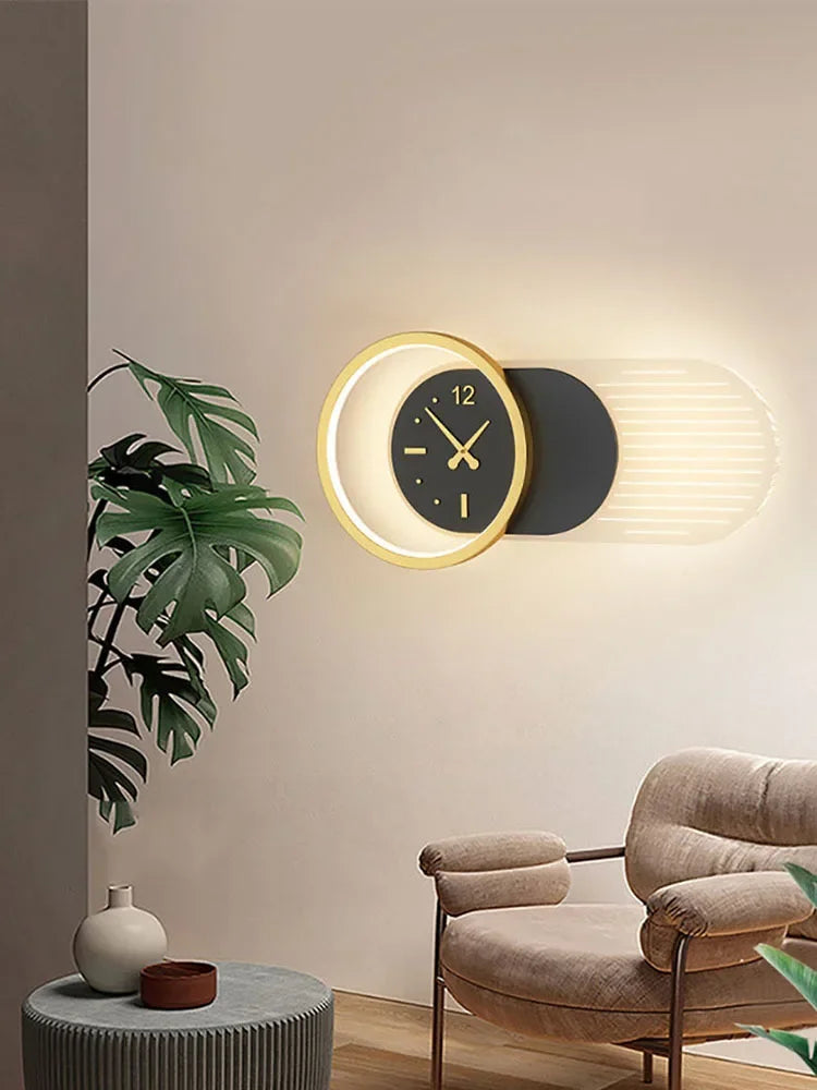 Modern LED Wall Lamp Clock Sconce for Bedroom Bedside Living Dining Room Lighting