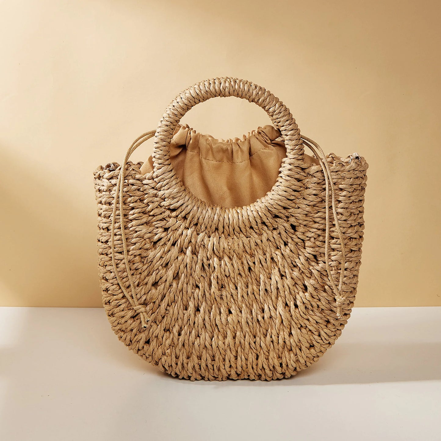 Handwoven Straw Rattan Half-Moon Beach Handbag Large Capacity Crossbody Shoulder Bag