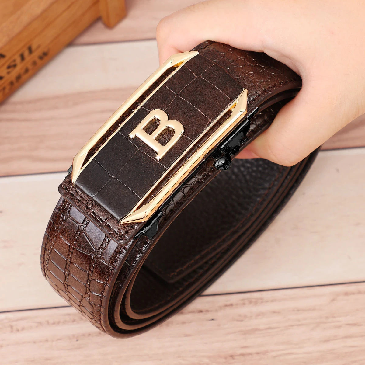 Crocodile Pattern Men's Belt High-Quality Automatic Buckle Belt Fashionable Jeans Strap Trendy Men's Accessories