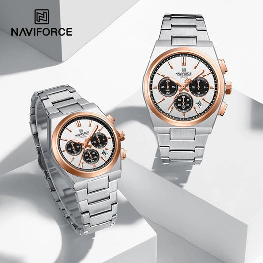 NAVIFORCE Lover's Watches for Men and Women Steel Band Quartz Display Couple Watch